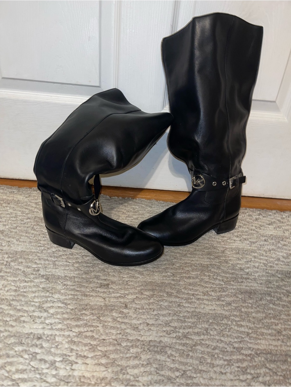 Michael Kors Collection Black Leather Moto Combat Boots